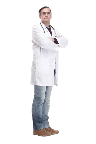 In full growth. qualified doctor with a stethoscope. — Stock Photo, Image