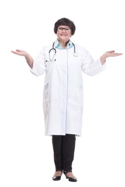 Tam gelişim. Steteskoplu yaşlı bir kadın doktor..