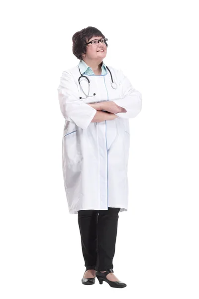 In full growth. senior female doctor with a stethoscope. — Stock Photo, Image