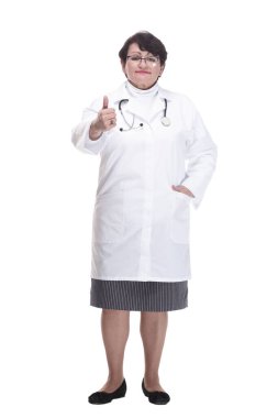 Tam gelişim. Steteskoplu yaşlı bir kadın doktor. .