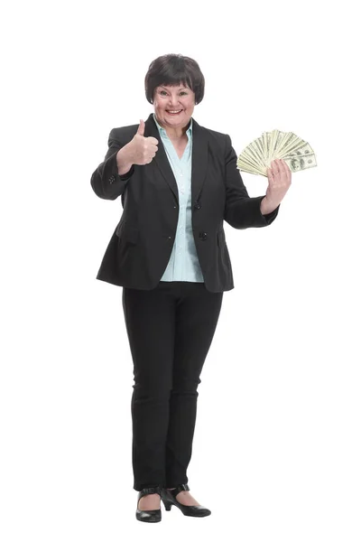 Mulher de negócios madura com um pacote de notas — Fotografia de Stock