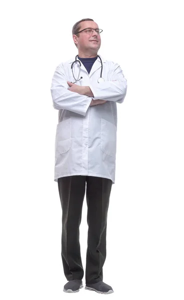 I full tillväxt.kompetent manlig läkare med stetoskop. — Stockfoto