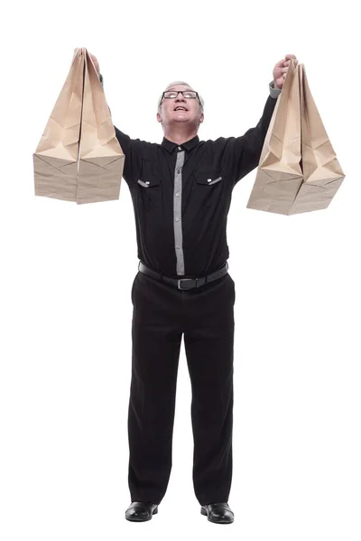 En pleno crecimiento. hombre casual feliz con bolsas de compras. —  Fotos de Stock