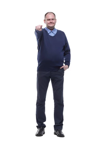 Full-length. mature man in a blue jumper. — Stock Photo, Image