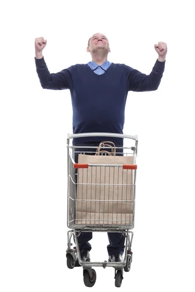 En pleno crecimiento. hombre maduro casual con carrito de compras. —  Fotos de Stock