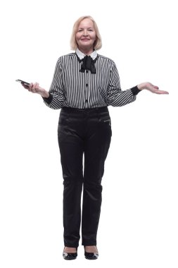 Tam gelişim. Akıllı telefonu olan bir iş kadını..