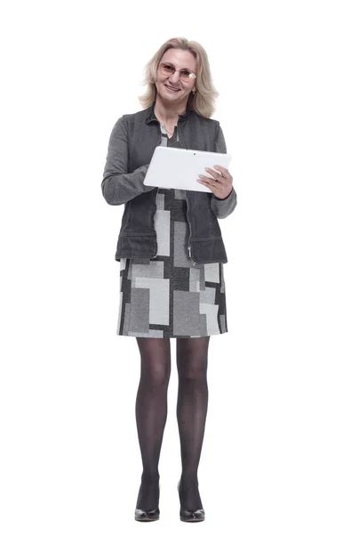 Modern young woman with a digital tablet . isolated on a white — Stock Photo, Image