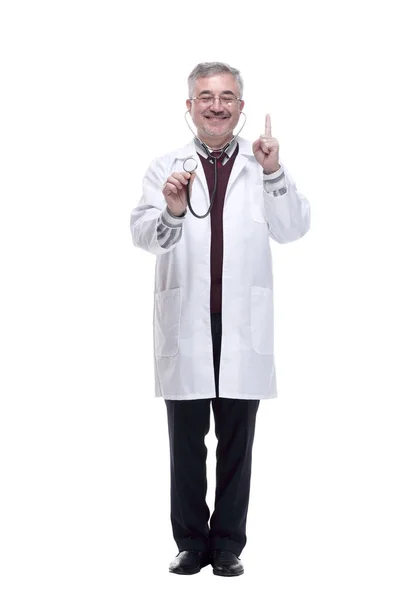 Qualified doctor with a stethoscope in his hands — Stock Photo, Image