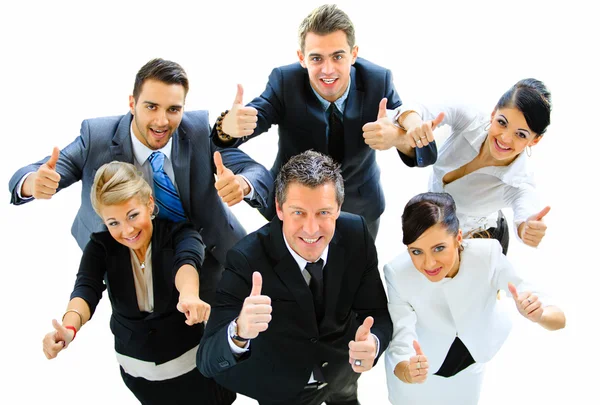 Top view of executives smiling and pointing — Stock Photo, Image