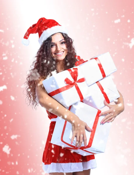 Navidad Santa mujer retrato celebrar regalos de Navidad — Foto de Stock