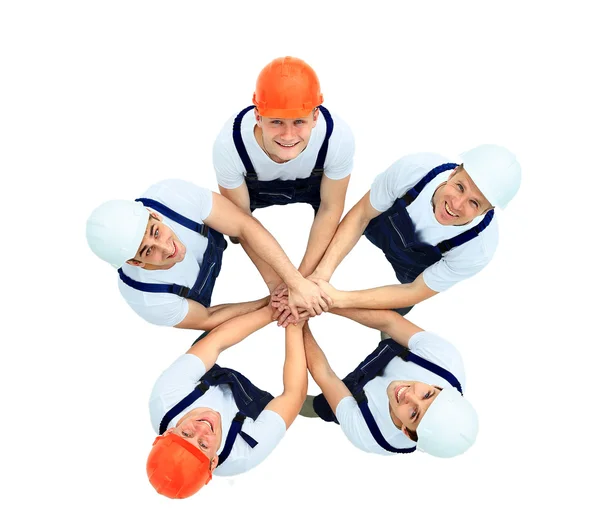 Large group of workers standing in circle — Stock Photo, Image