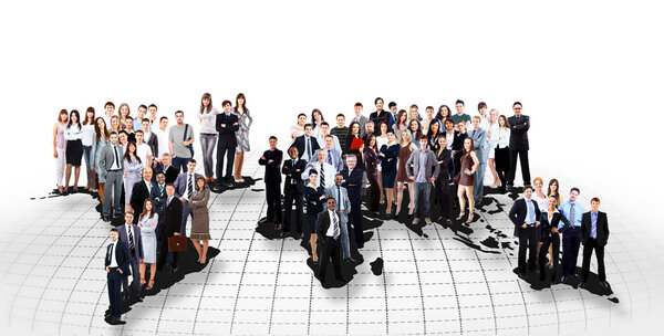 Команда деловых людей с картой мира