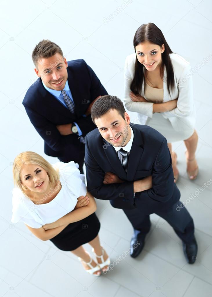 Top view of group of people. Four people looking up Stock Photo depositedhar 96915962