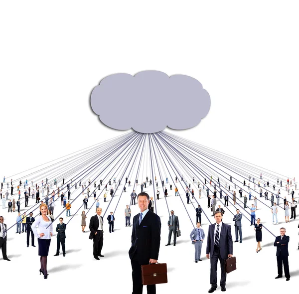 Μεγάλη ομάδα επιχειρηματιών και σύννεφο Πληροφορική και η τεχνολογία έννοια — Φωτογραφία Αρχείου