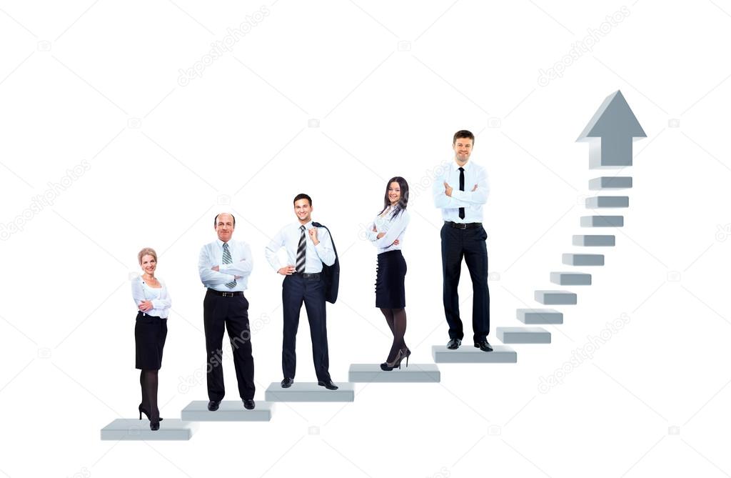 business team is standing on a graph