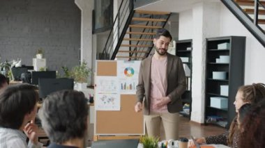 Mesut patron iş toplantısı sırasında astlarına grafikleri gösterip el çırpıyor.