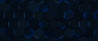 Koyu parlayan mavi altıgen arka plan