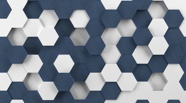 Fondo hexagonal de plástico blanco y tela azul — Foto de Stock