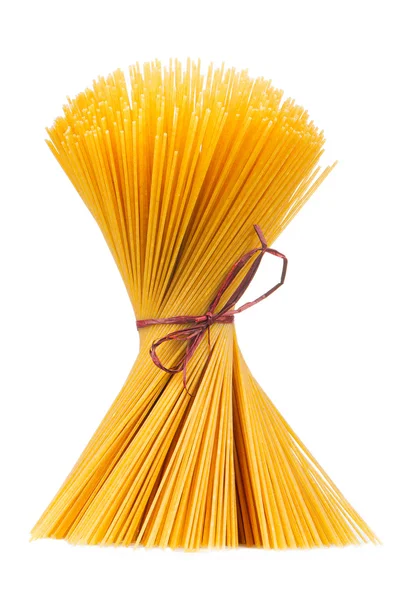 Raw Spaghetti Tied in Bundle Isolated on White Background — Stock Photo, Image