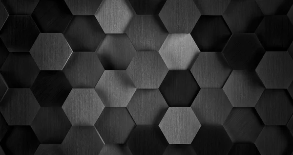 Fondo de azulejo hexagonal en blanco y negro oscuro - Ilustración 3D —  Fotos de Stock