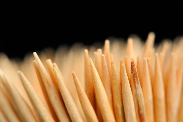 Wooden Toothpicks Close-Up on Black Background — Stok Foto