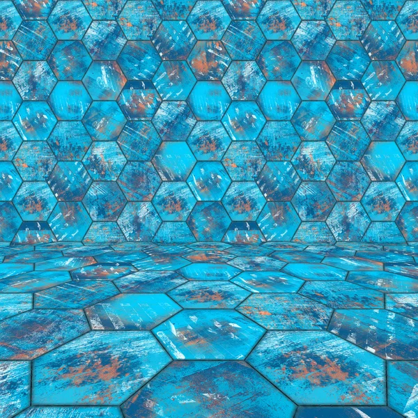 Chambre carrelée bleue hexagonale — Photo