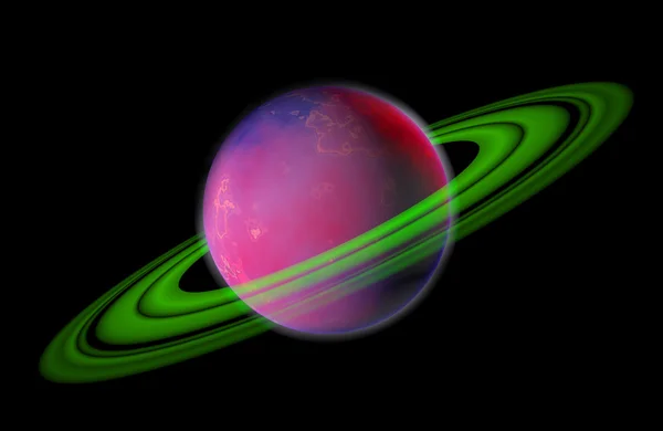 3D planeet met ringen geïsoleerd op zwarte achtergrond — Stockfoto