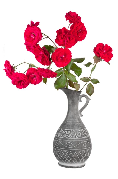 Червоні троянди в глечик, ізольовані на білому тлі — стокове фото