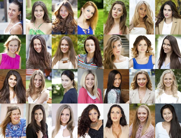 Collage, jeunes femmes heureuses — Photo