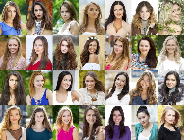 Collage, gelukkige jonge vrouwen — Stockfoto