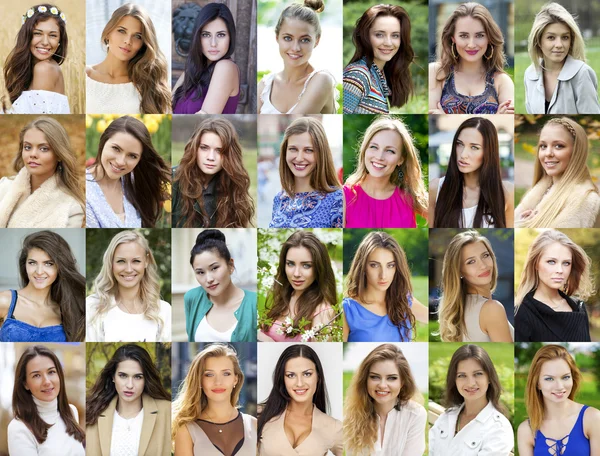 Collage, glückliche junge Frauen — Stockfoto