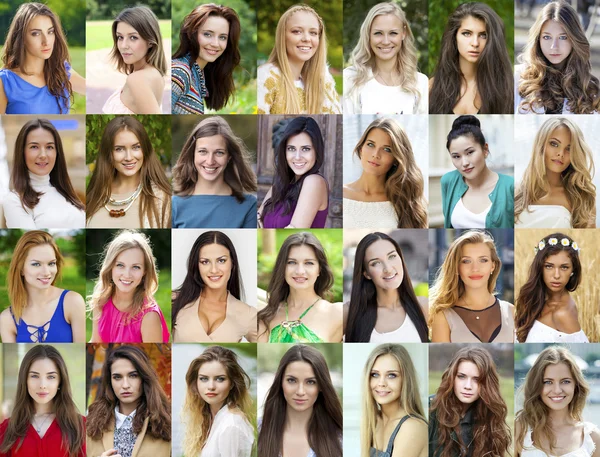 Collage, glückliche junge Frauen — Stockfoto