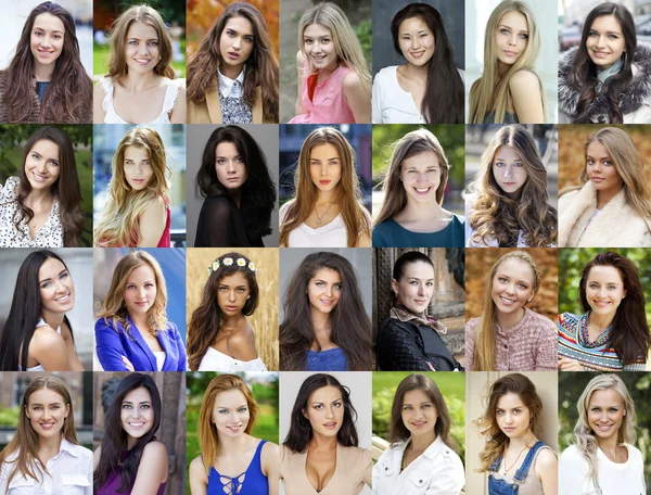 Collage, glückliche junge Frauen — Stockfoto