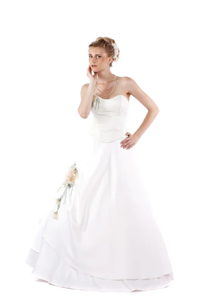 Retrato de novia hermosa con vestido de novia — Foto de Stock