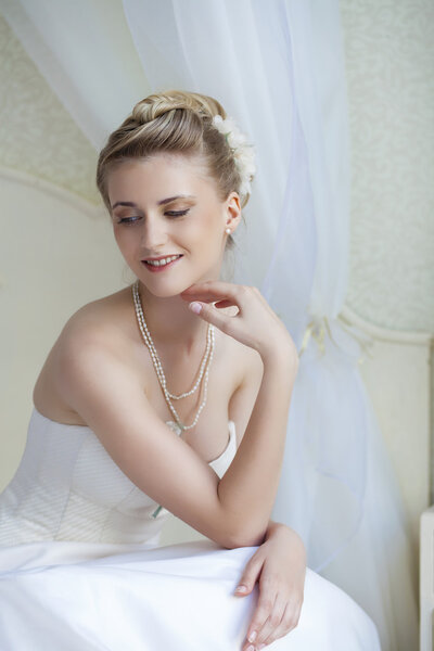 Beautiful bride in white wedding dress 