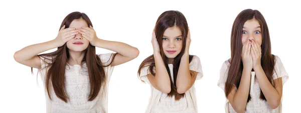 Portrait de belle petite fille, studio sur fond blanc — Photo