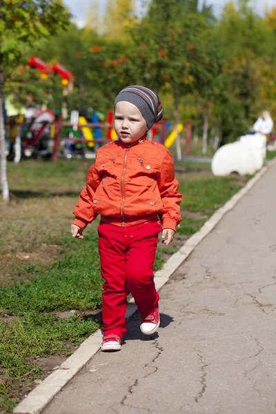 Tvåårig pojke promenader i parken — Stockfoto