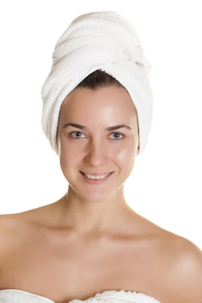 Portrait of a bared beautiful woman getting ready for the spa tr — Stock Photo, Image