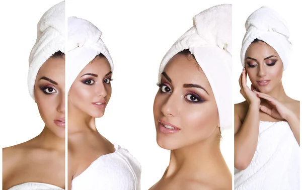 Vackra unga etniska kvinnan i vit handduk — Stockfoto