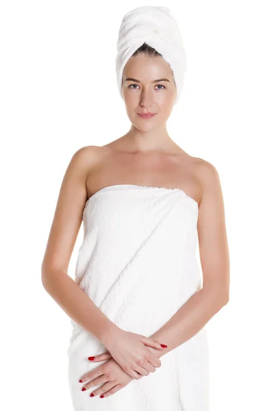 Beautiful Happy Spa Girl Isolated on a White Background — Stock Photo, Image