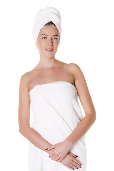 Beautiful Happy Spa Girl Isolated on a White Background — Stock Photo, Image