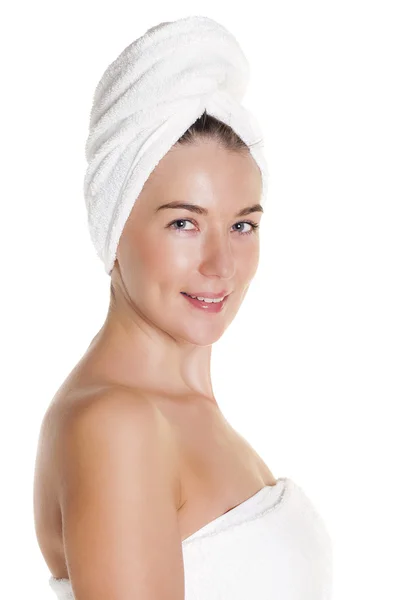 Beautiful Happy Spa Girl Isolated on a White Background — Stock Photo, Image