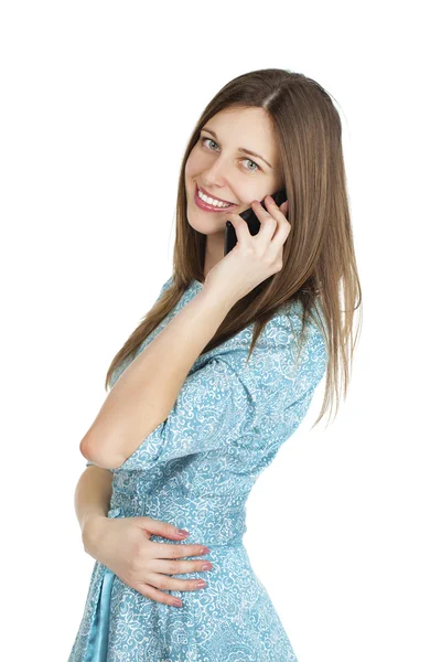 Beautiful young woman talking on mobile phone — Stock Photo, Image