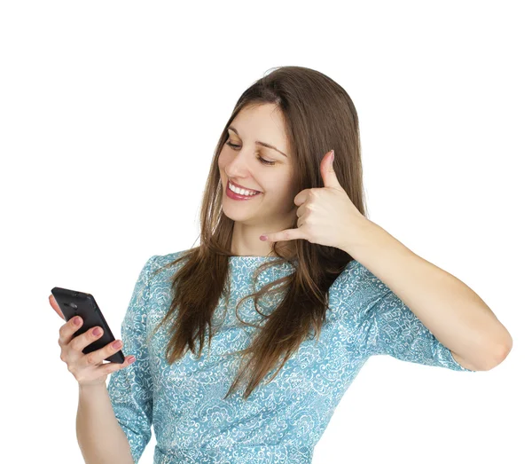 Joven mujer haciendo un gesto llamarme — Foto de Stock