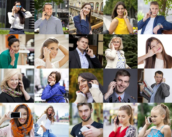 Collage folk ringer via telefon — Stockfoto