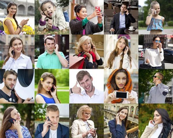 Collage People Calling By Phone — Stock Photo, Image