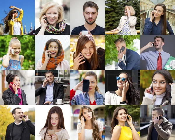 Collage People Calling By Phone — Stock Photo, Image
