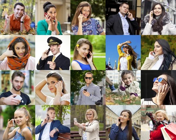 Collage persone che chiamano per telefono — Foto Stock