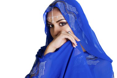 Genç geleneksel Hint Asyalı Hint mavi sari