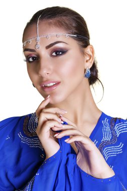 Genç geleneksel Hint Asyalı Hint mavi sari